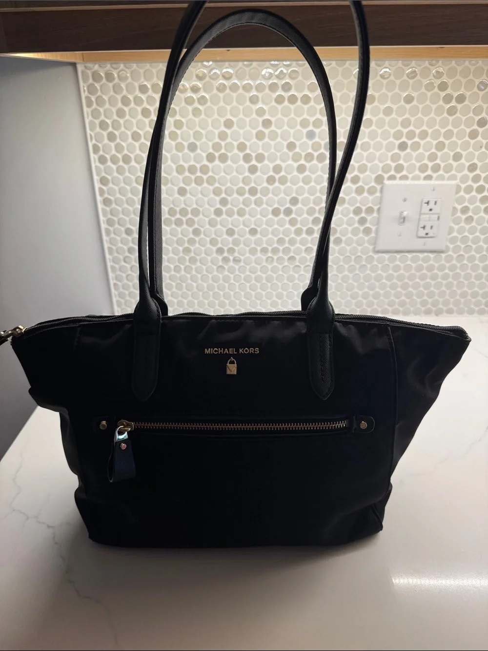 Michael Kors Black Nylon Tote with Gold Hardware